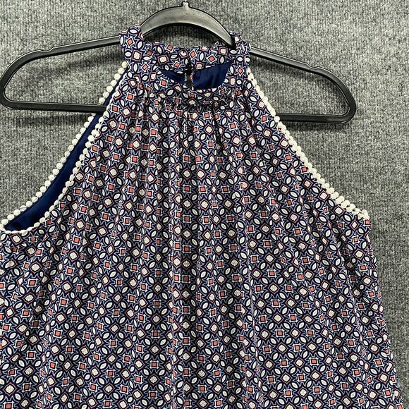 Chetta B Dress Womens 12 Blue Geometric Shift Halter Ruffle Ladies Boho Feminine - Picture 2 of 11